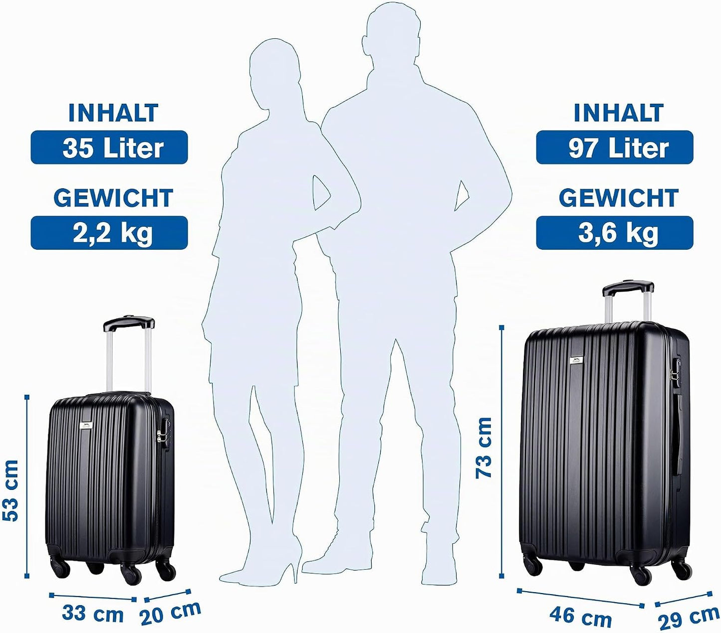 Trolley Set 18/26" 2pcs Black, 2-Teilig Schwarz