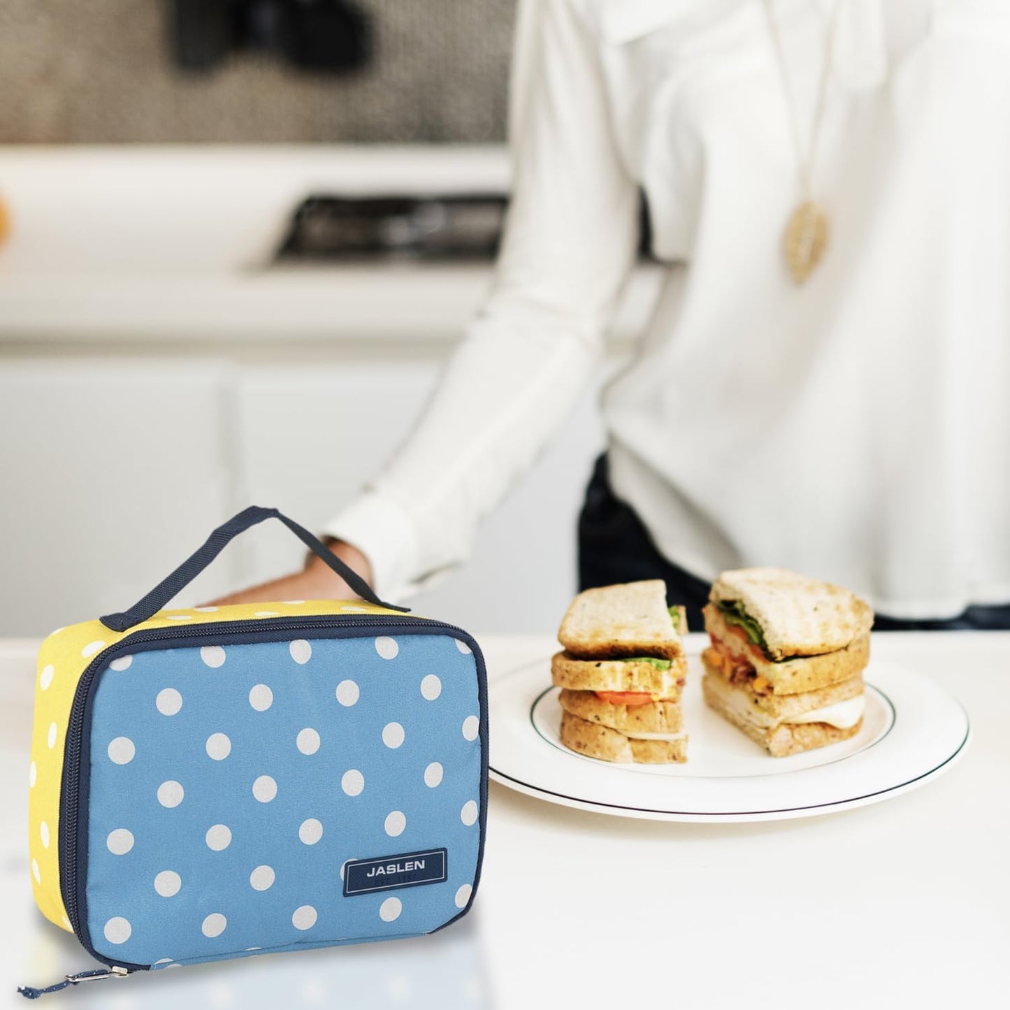 Kleine Isoliertasche für die Arbeit, Blaue Jeans-gelb
