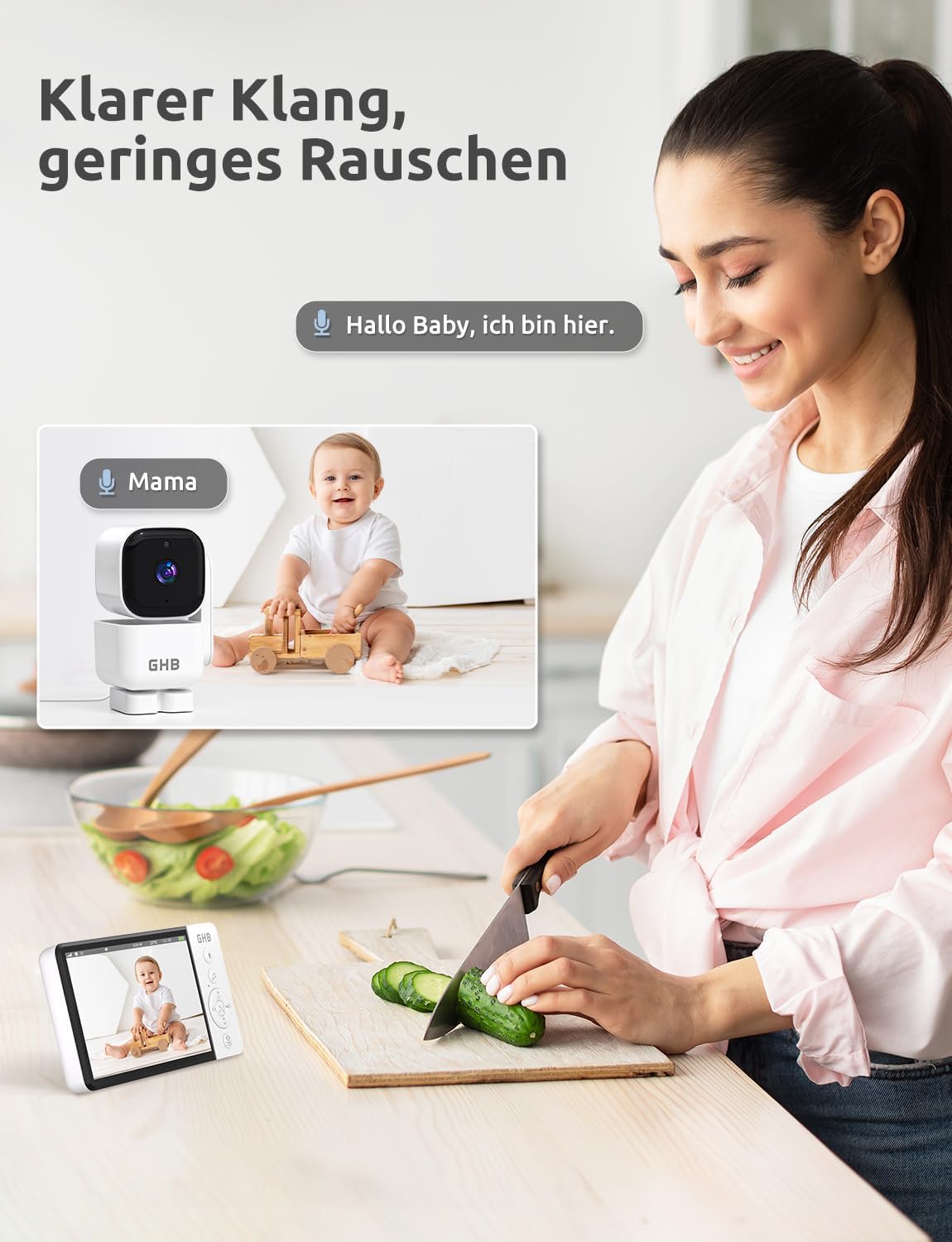 ABM720F Babyphone mit Kamera, 5 Zoll HD-Display und VOX-Funktion, Schwenkbar