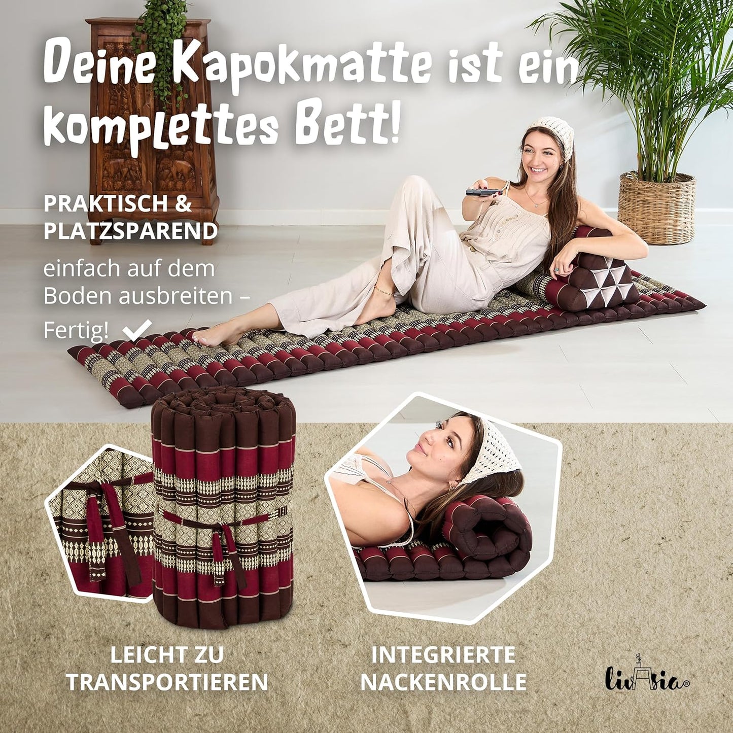 Rollmatratze Gästebett 200x50 cm, S (200 x 50 cm) Weinrot