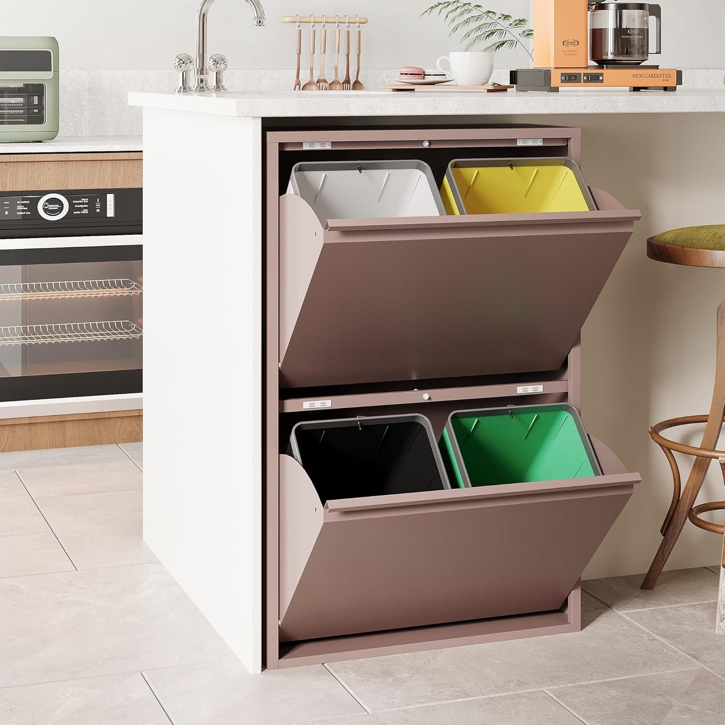 4-teiliges Mülltrennsystem, 4 X 15 L / Rosa