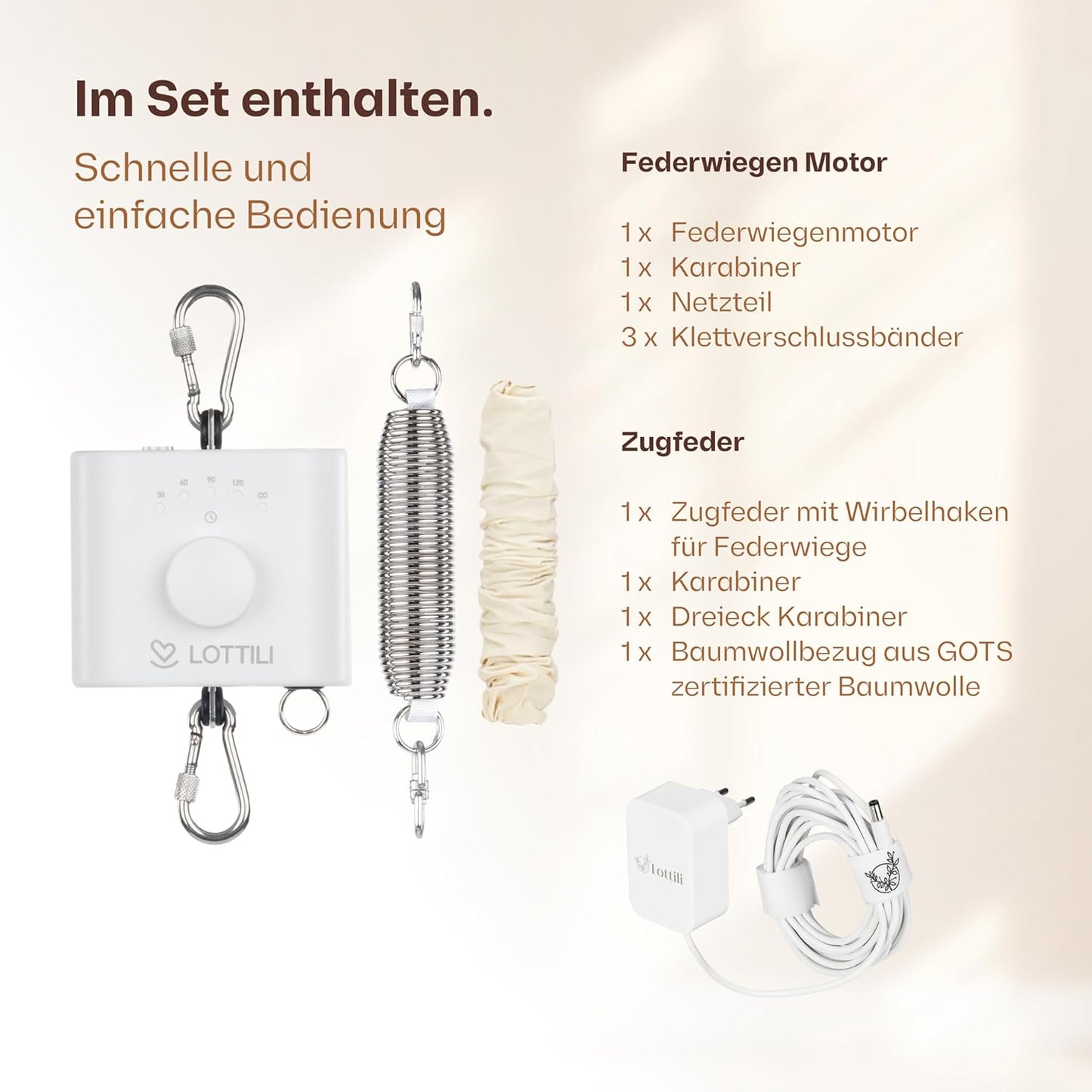 Federwiegenmotor für Babywippe, Federwiegenmotor + Zugfeder