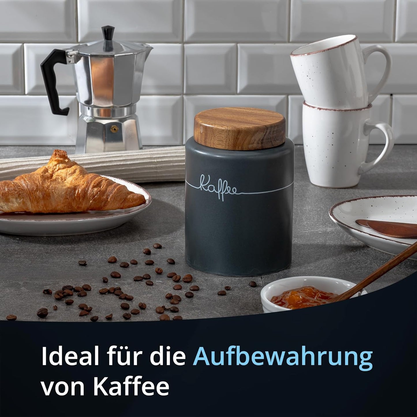 Luftdichte Kaffeedose mit Holzdeckel, Kaffee