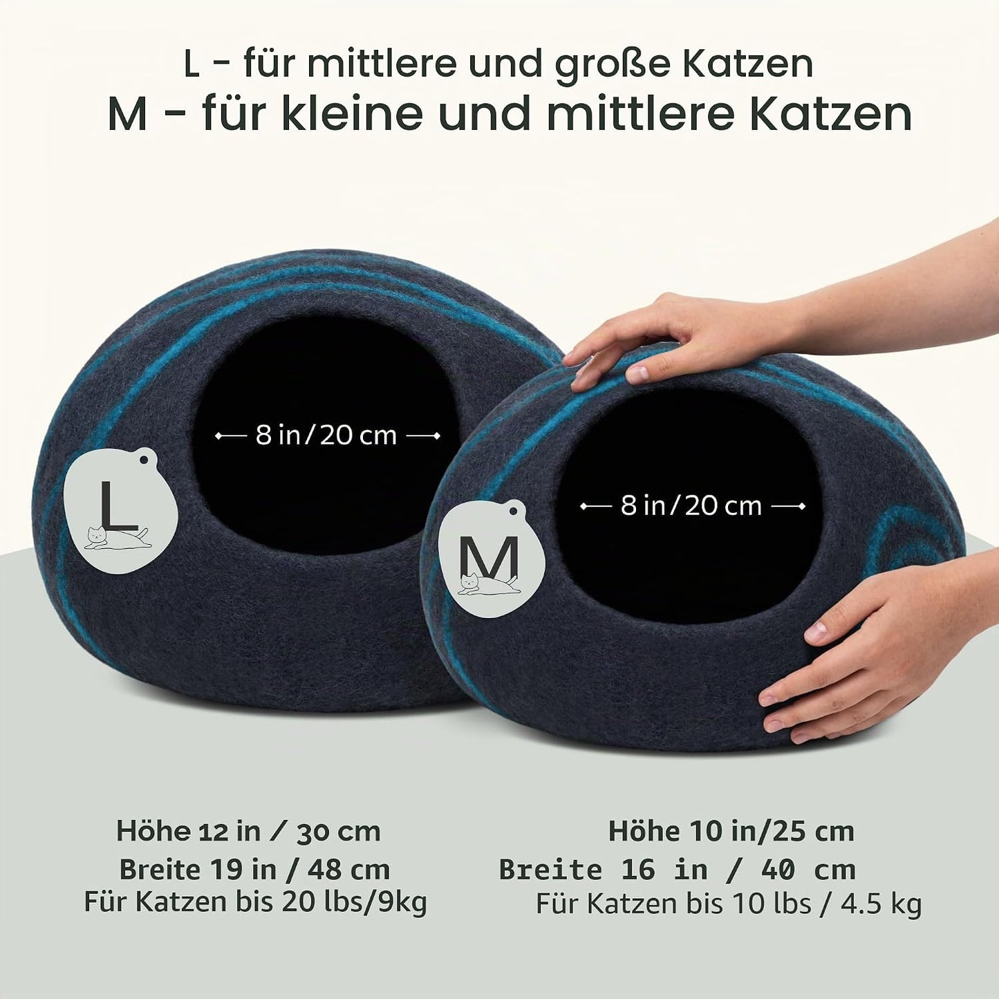 Handgefilzte Katzenhöhle, Black Aqua L