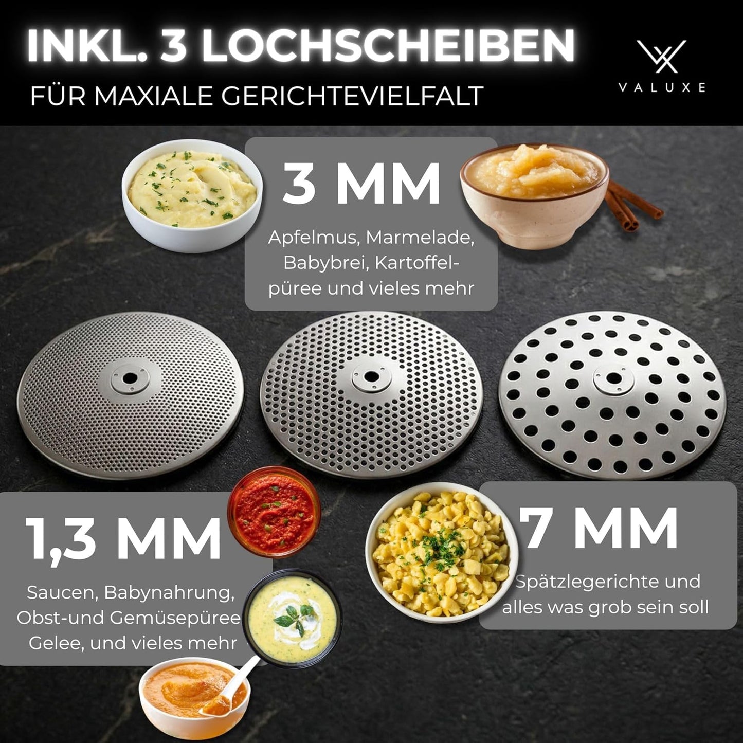 Passiermühle mit 3 Siebeinsätzen