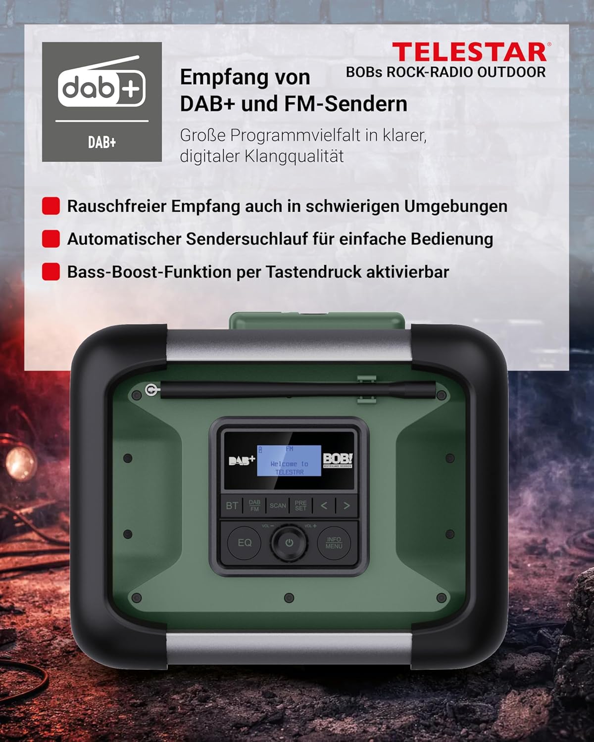 DAB+ Baustellenradio, Grün/Schwarz Draussen rocken mit RADIO BOB!