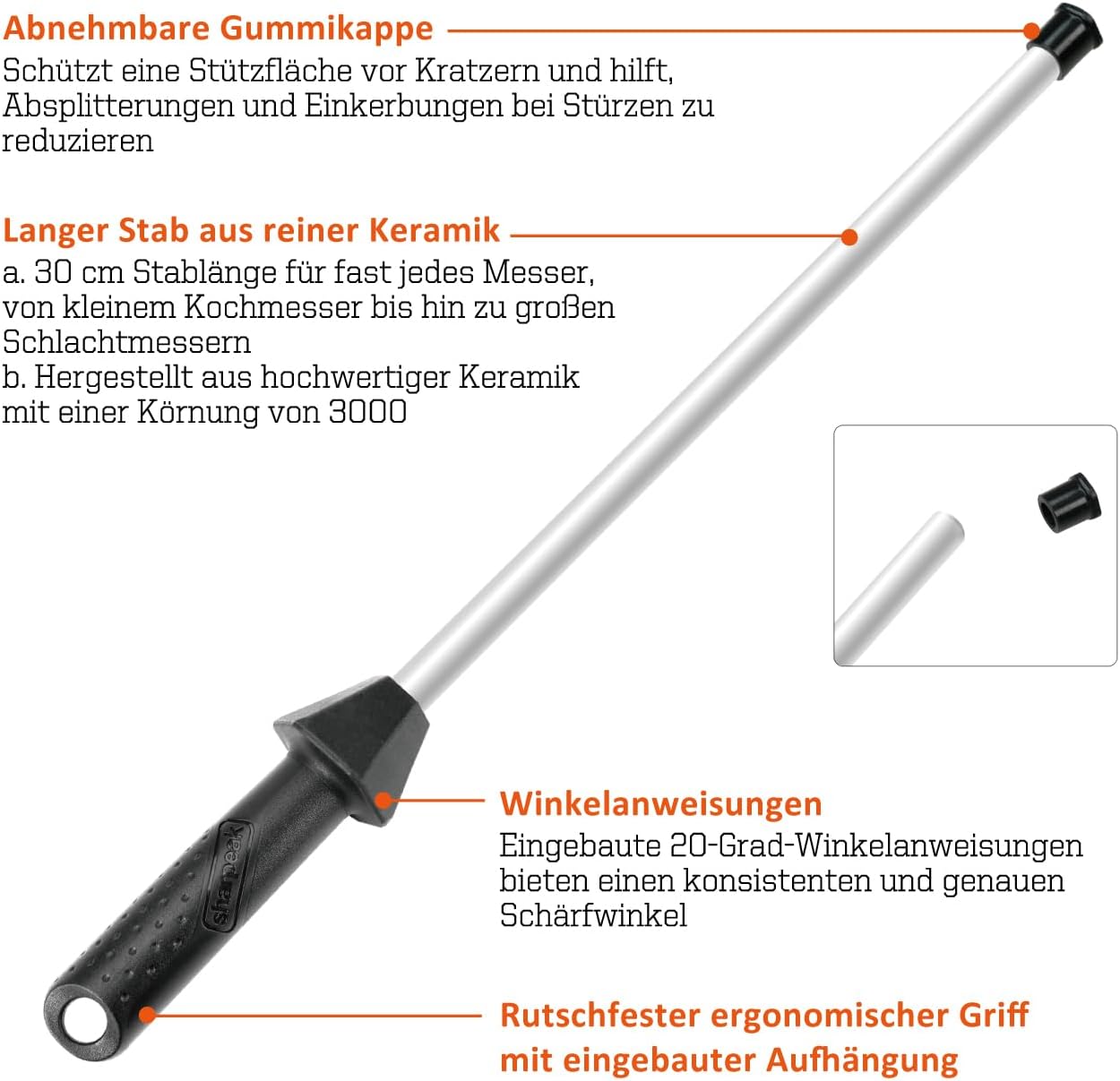 Keramik-Wetzstahl mit Winkelführung, Keramik
