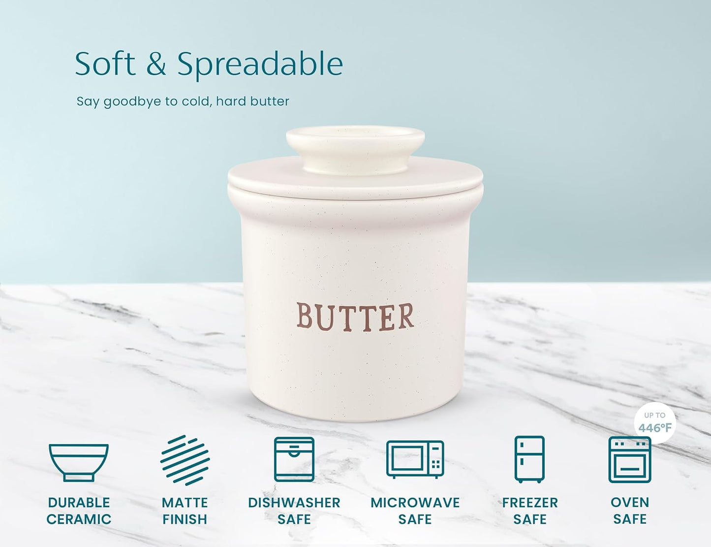 Keramik-Butterbehälter mit Deckel, Matte Oatmeal