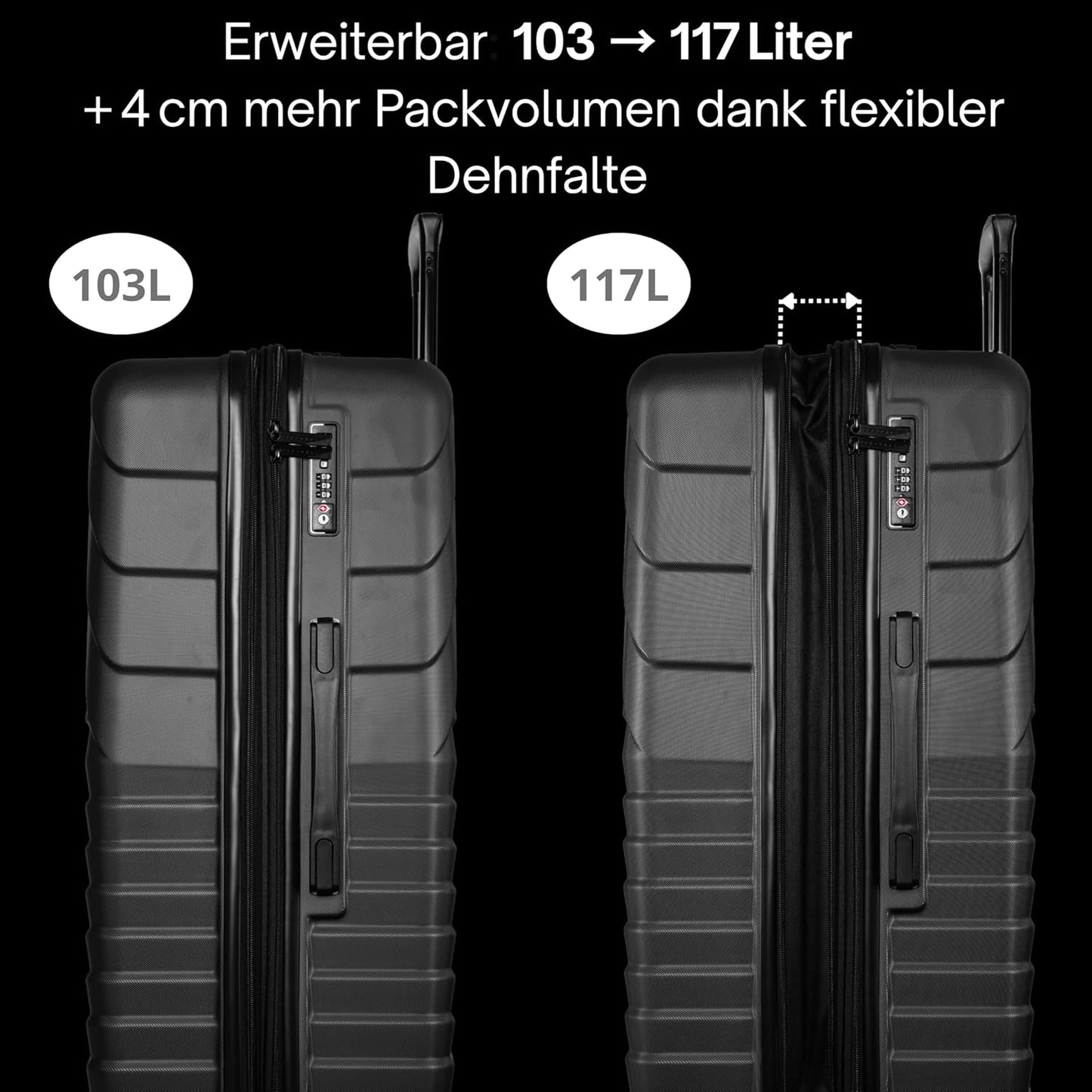 Hartschalenkoffer XL mit TSA-Schloss & 8 Rollen, Anthrazit XL