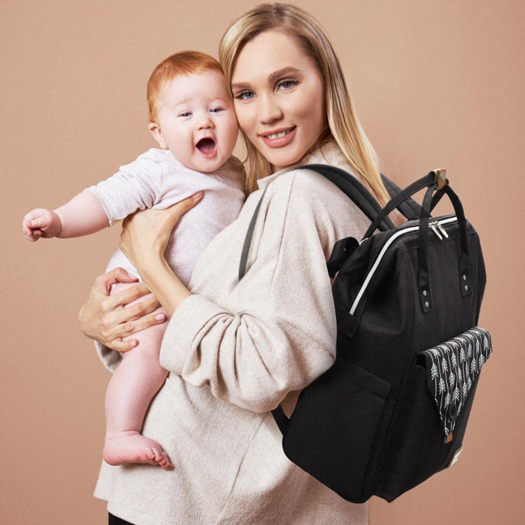 Wickelrucksack mit Wickelunterlage, Schwarz
