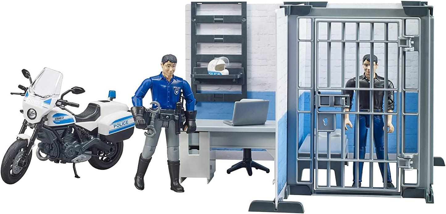 bworld Polizeistation mit Polizeimotorrad, Spielfigur, Modern