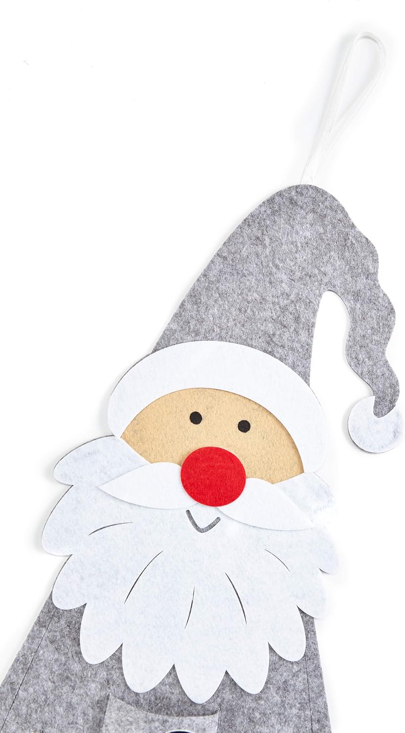 Filz-Adventskalender Santa zum Befüllen und Aufhängen, Grau/Weiss