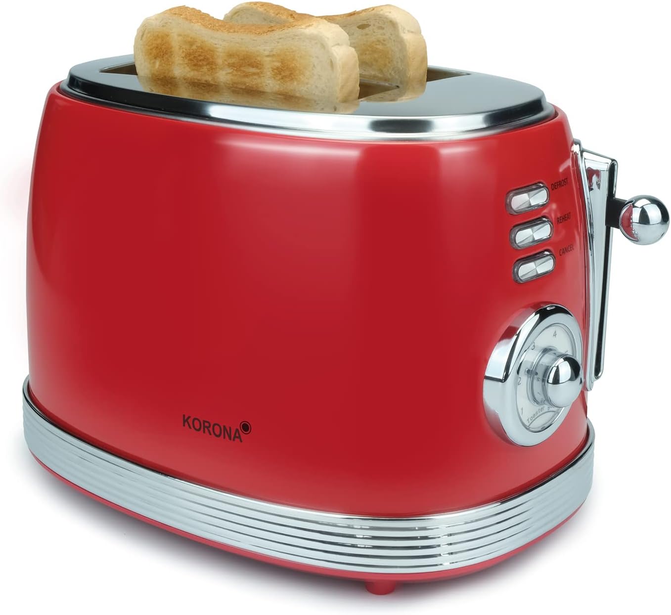 Retro Toaster mit Brötchenaufsatz für 2 Scheiben, Rot