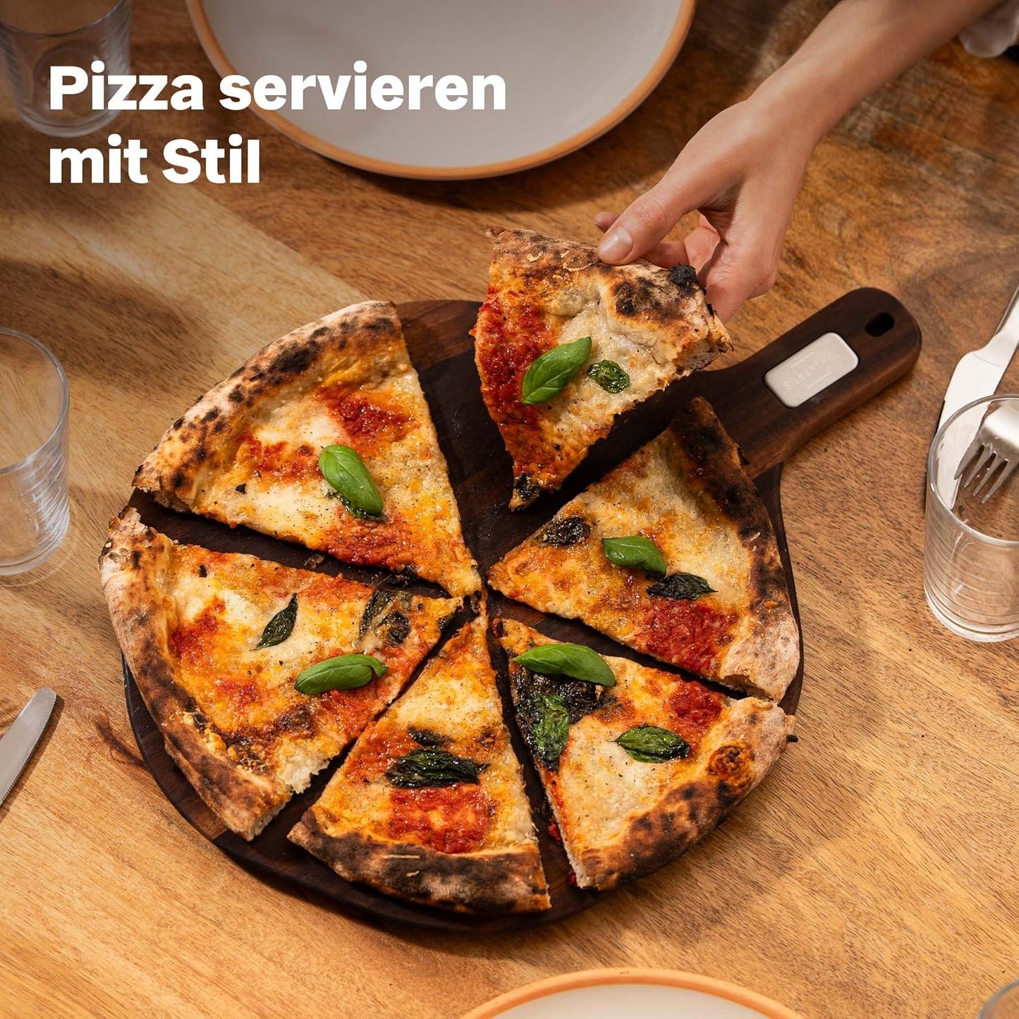 4-teiliges Pizzastein-Set mit Schieber, Schneider & Servierbrett, Set 4er Set | Schieber, Stein, Schneider & Servierbrett