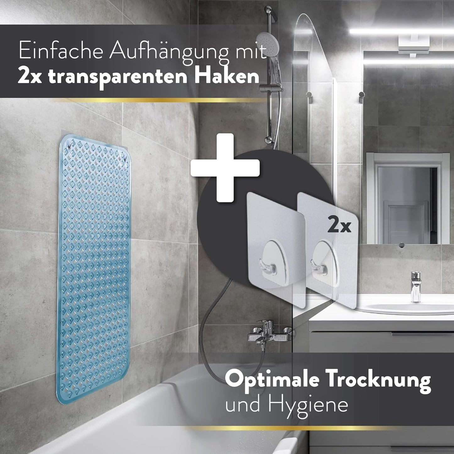 Rutschfeste Badewannenmatte, 88 x 39 cm (Rechteckig) Blau Transparent