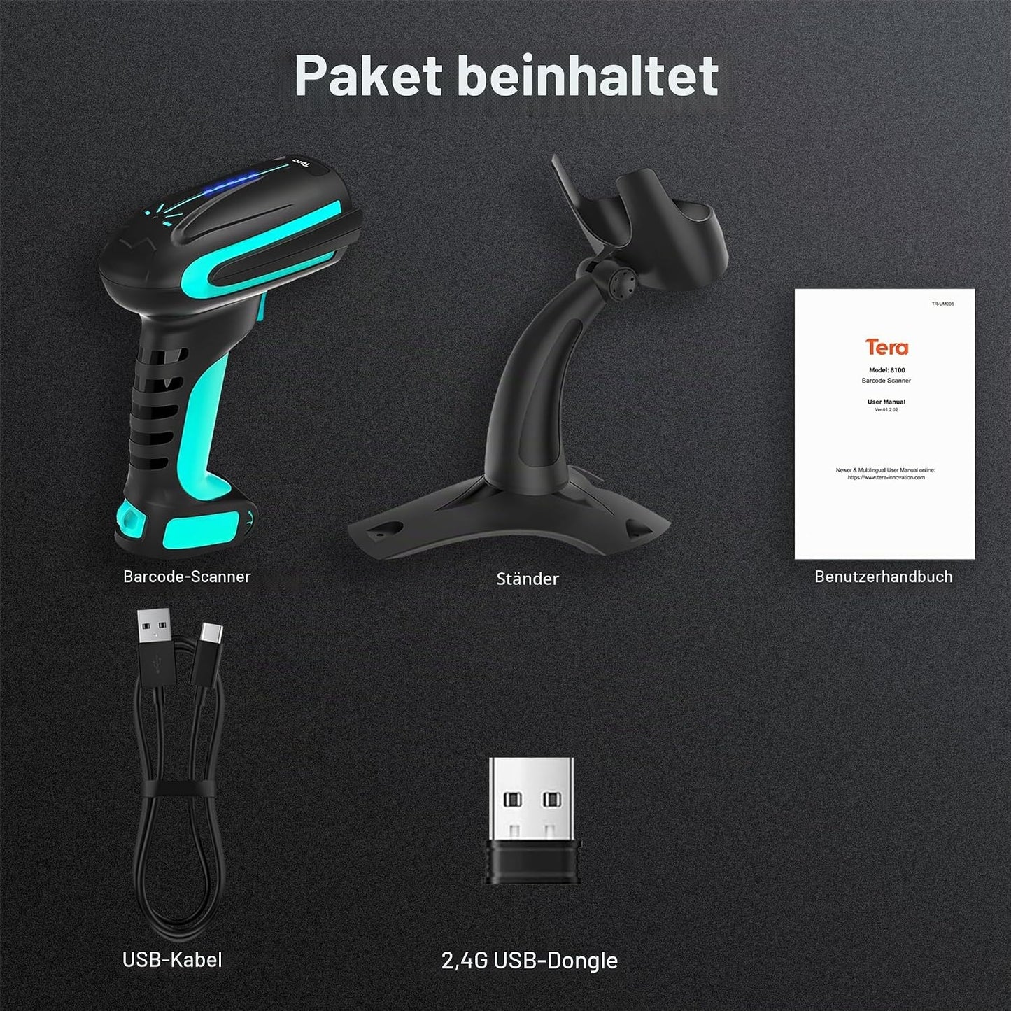 Pro 3 in 1 Barcodescanner 2D/1D kabellos & kabelgebunden, 2D kabellos mit Halterung Blau