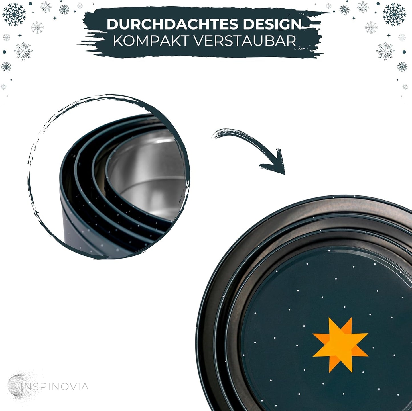 Keksdosen-Set für Gebäck (4 Grössen), Tannenbäume im Schnee