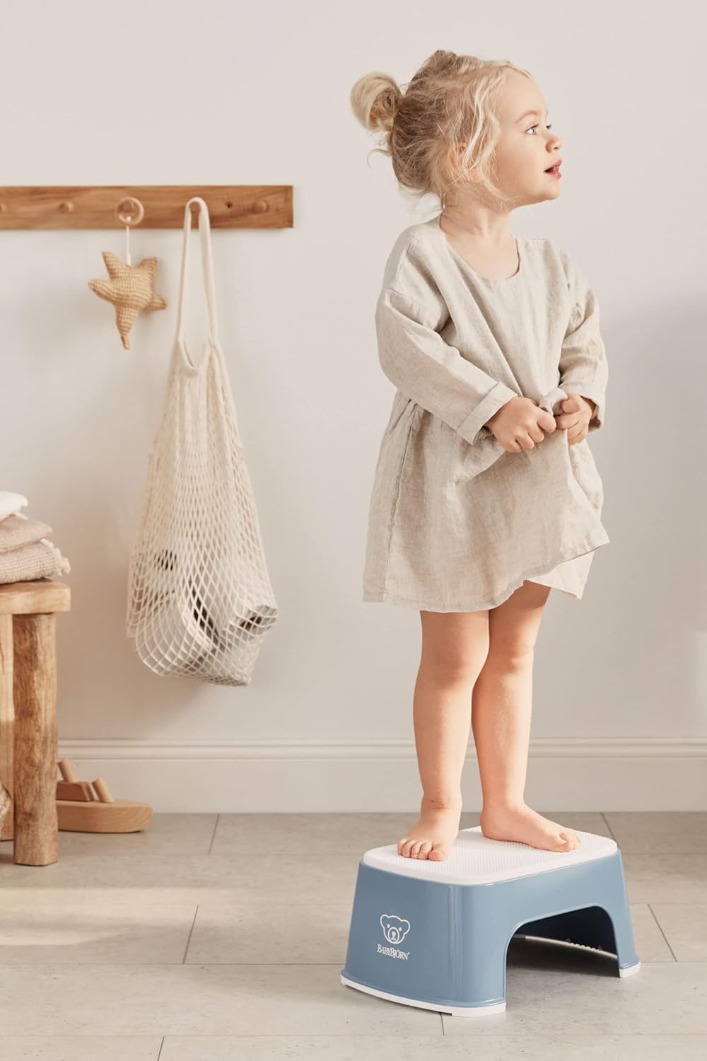 Tritthocker für Kinder, Graublau/Weiss