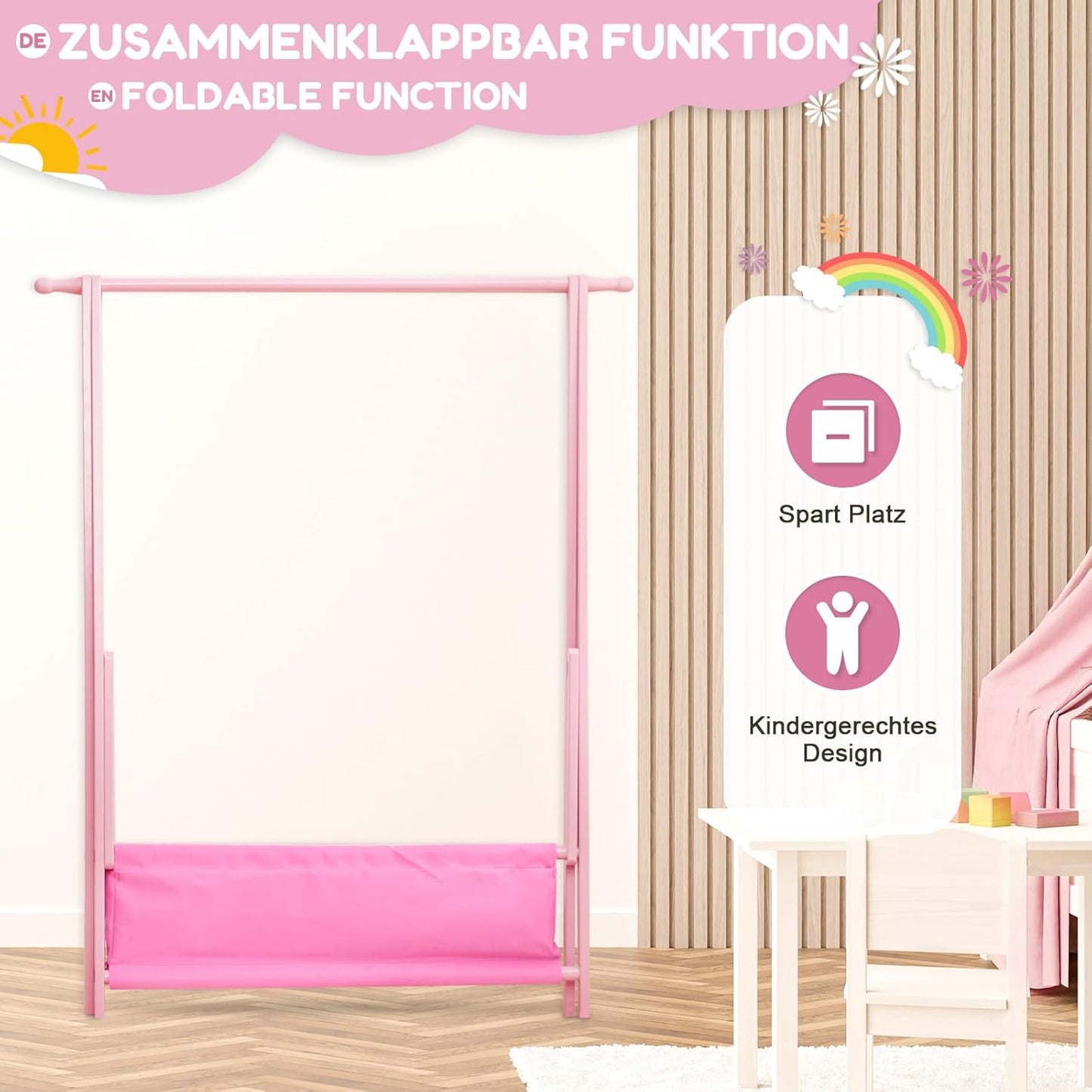 Kinderkleiderständer mit Aufbewahrungskiste, Rosa