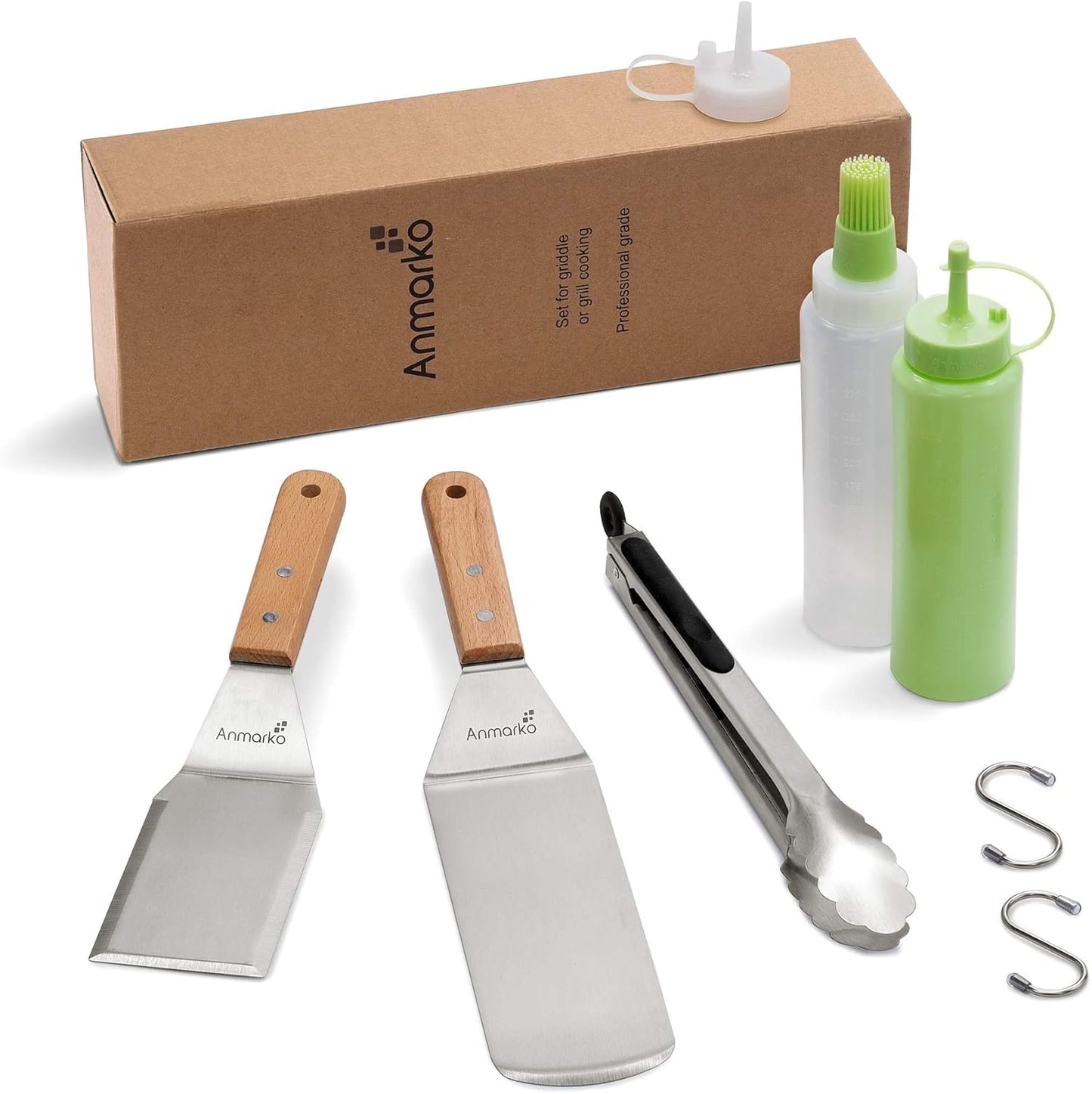 Grillwender-Set, Wooden Handle Set + Tongs And Bottles