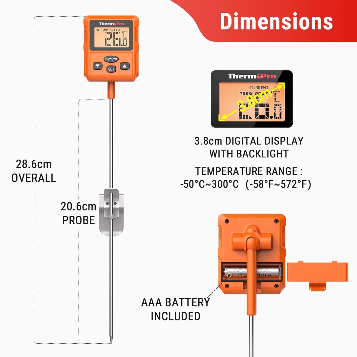 Fleischthermometer TP511 mit Sonde und Topfclip, Alarm & Clip