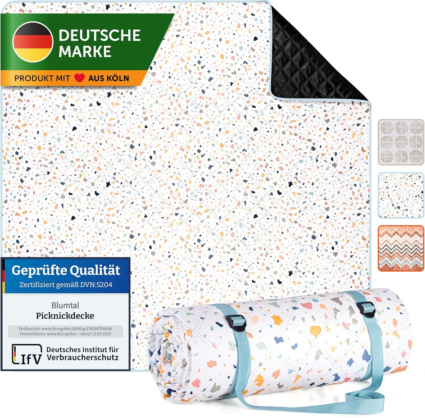 Wasserdichte Picknickdecke, Terrazzo Bunt 200 x 200 cm