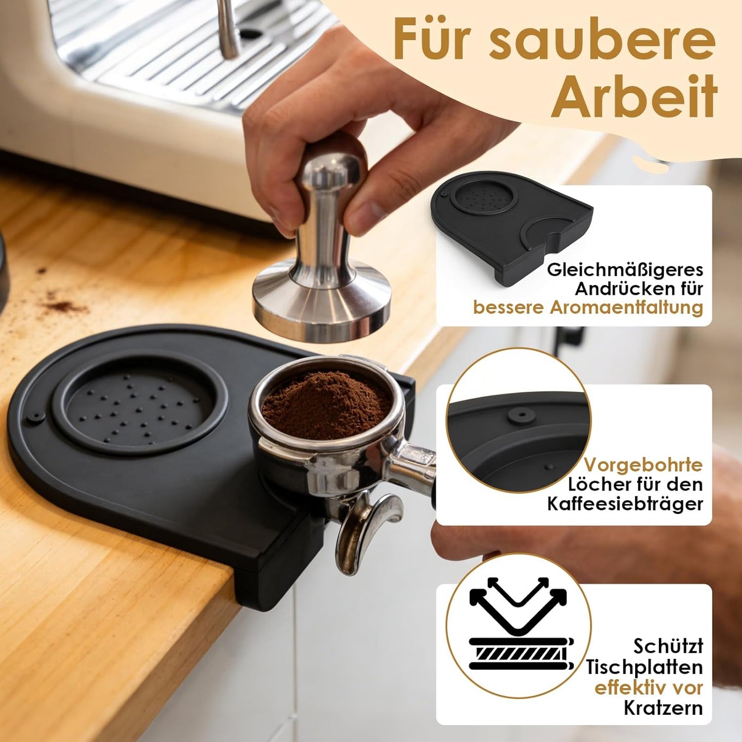 Abklopfbehälter für Siebträger mit Tampermatte