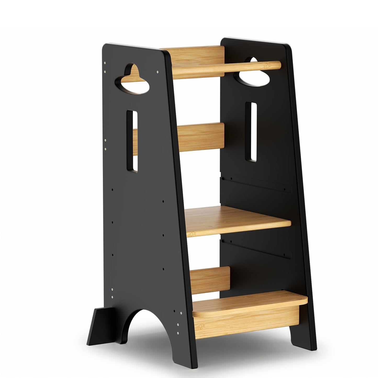 Höhenverstellbarer Lernturm, 80 x 45 x 40 cm Holzfarbe und Schwarz