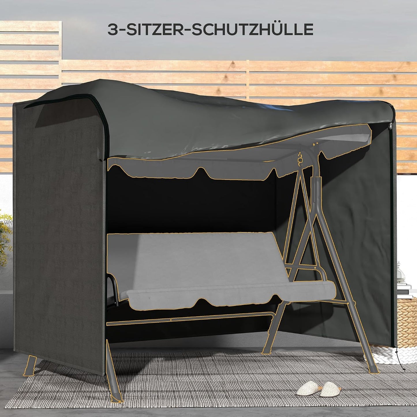 Schutzhülle für Hollywoodschaukel, 205L x 124B x 164H cm Dunkelgrau