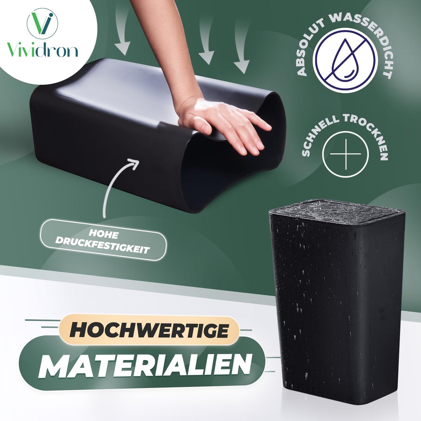 Mülleimer mit Druckdeckel, Schwarz