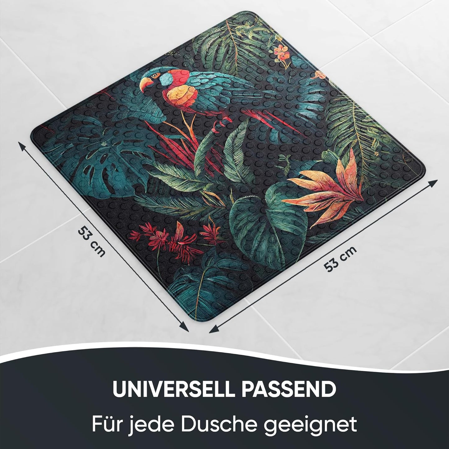 Rutschfeste Badematte, schimmelresistent 53x53 cm, Exotic