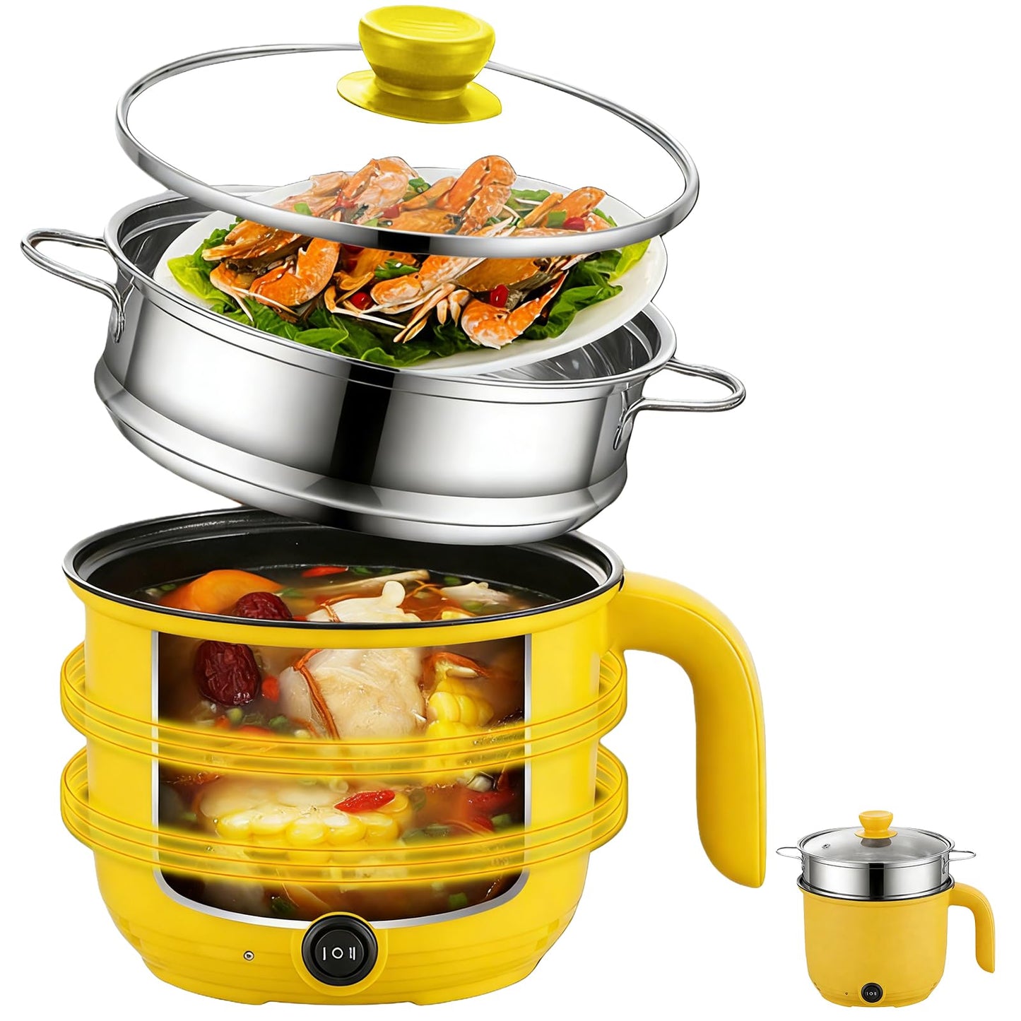 Elektrischer Hot Pot mit Dämpfkorb, Gelb