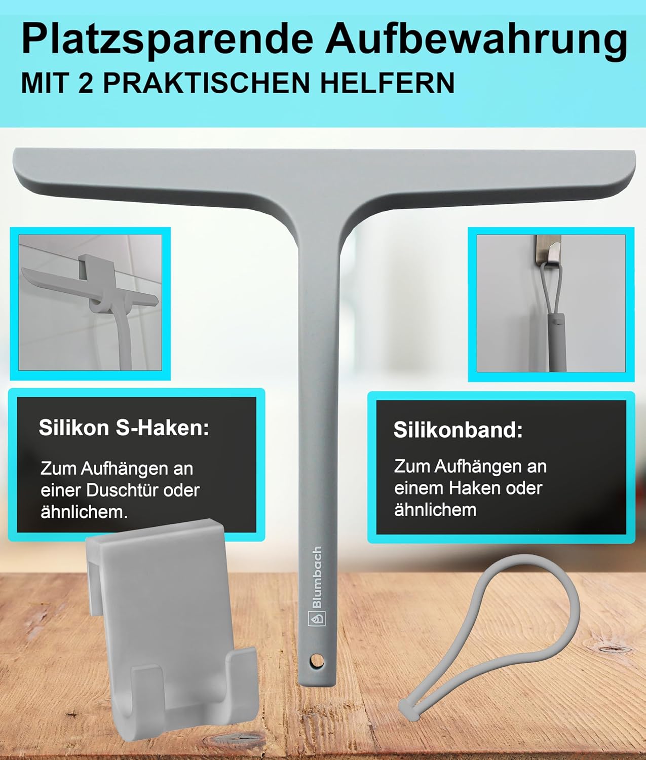 Duschabzieher mit Halterung, 28 cm Duschabzieher Grau