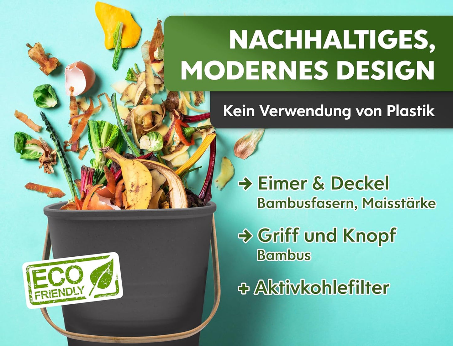 Biomülleimer mit Aktivkohlefilter, 4L Anthrazit