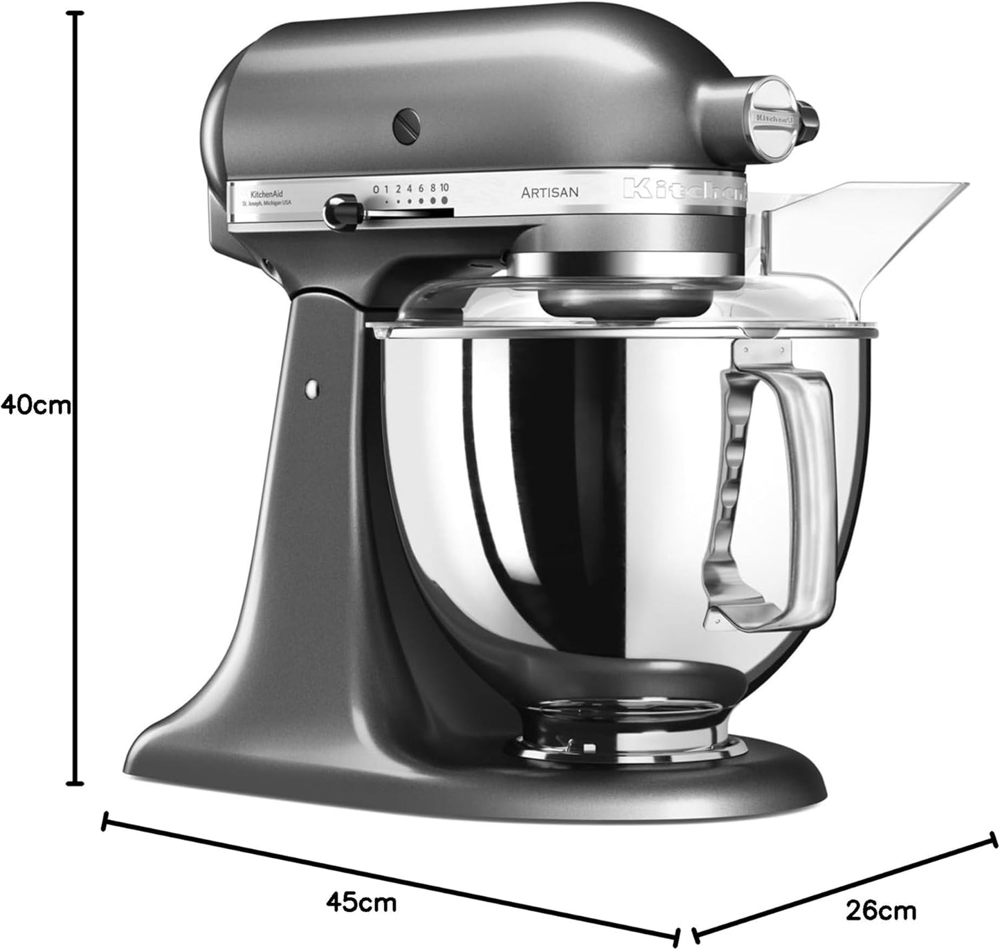 Artisan KSM175 Küchenmaschine mit Zubehör, 4,8 Liter Medaillon Silber