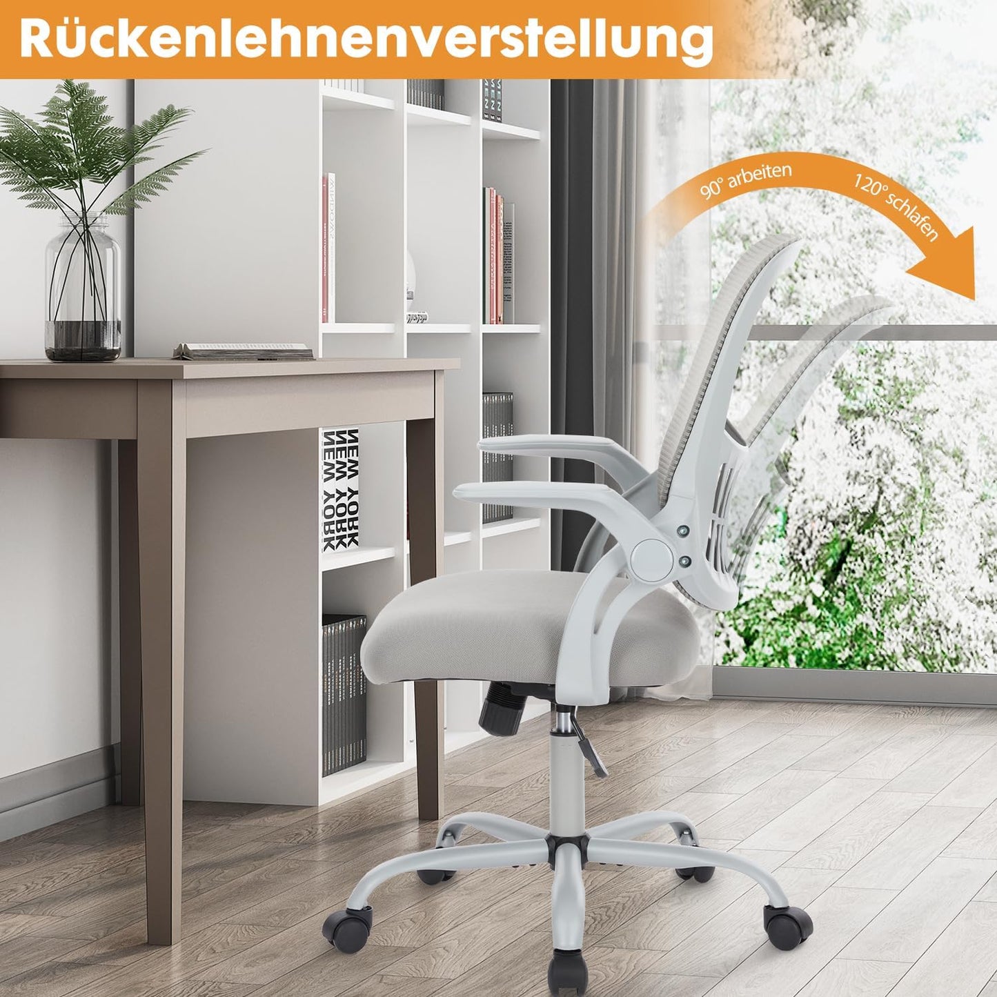 Ergonomischer Bürostuhl mit Lendenwirbelstütze, Verstellbare Armlehnen-gray