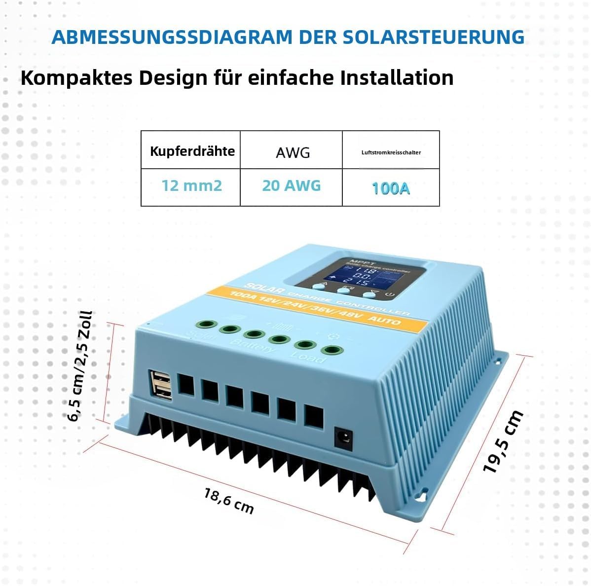 MPPT Solarladeregler mit USB & 3-Stufen-Schutz, 100A
