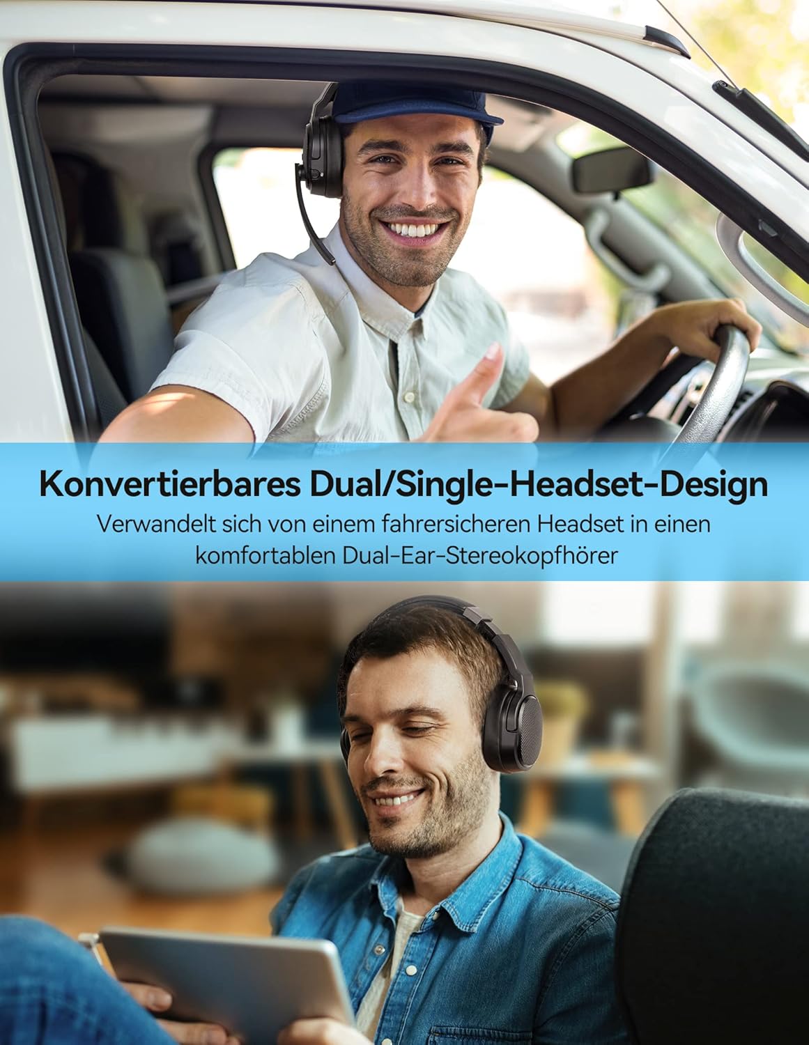 Bluetooth-Headset mit Mikrofon und Noise Cancelling, Reines Schwarz