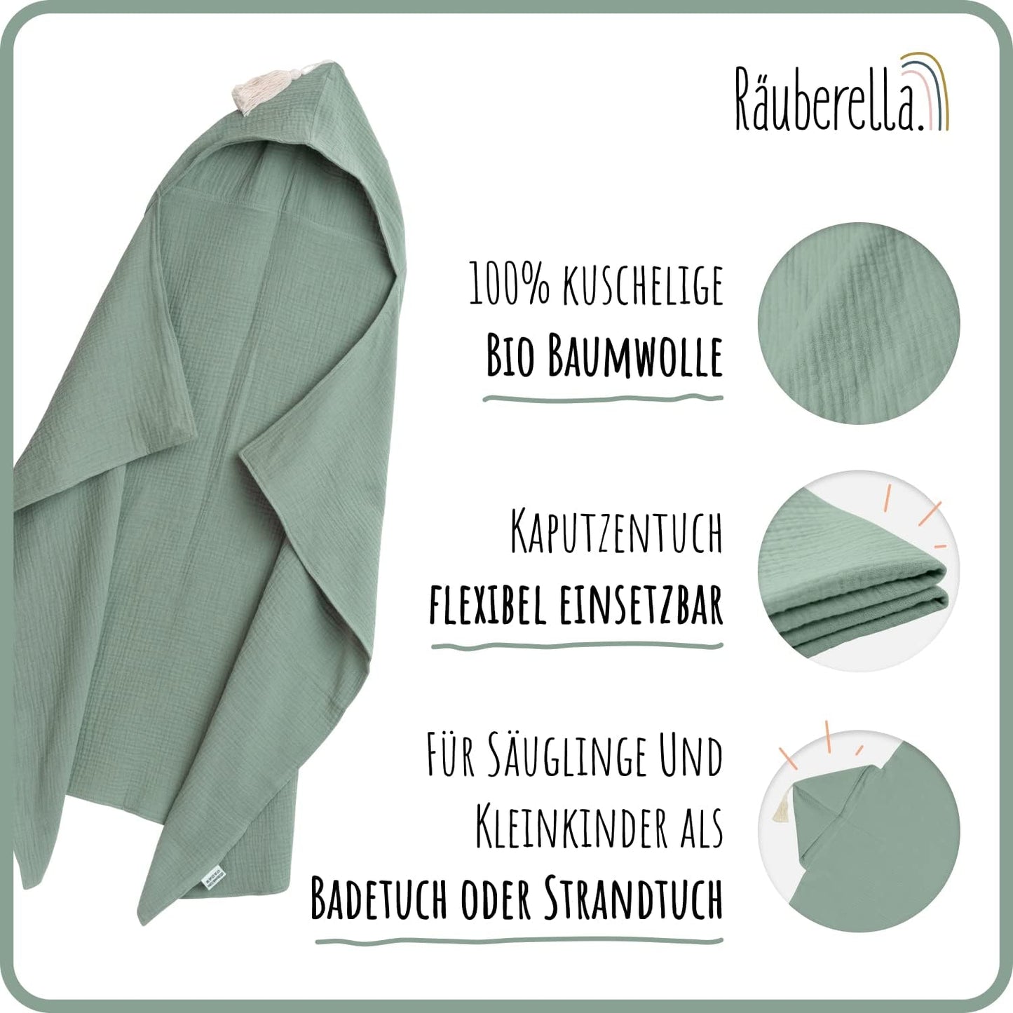 Kapuzenhandtuch-Baby aus Bio-Baumwolle (75x100cm), Mint-grün