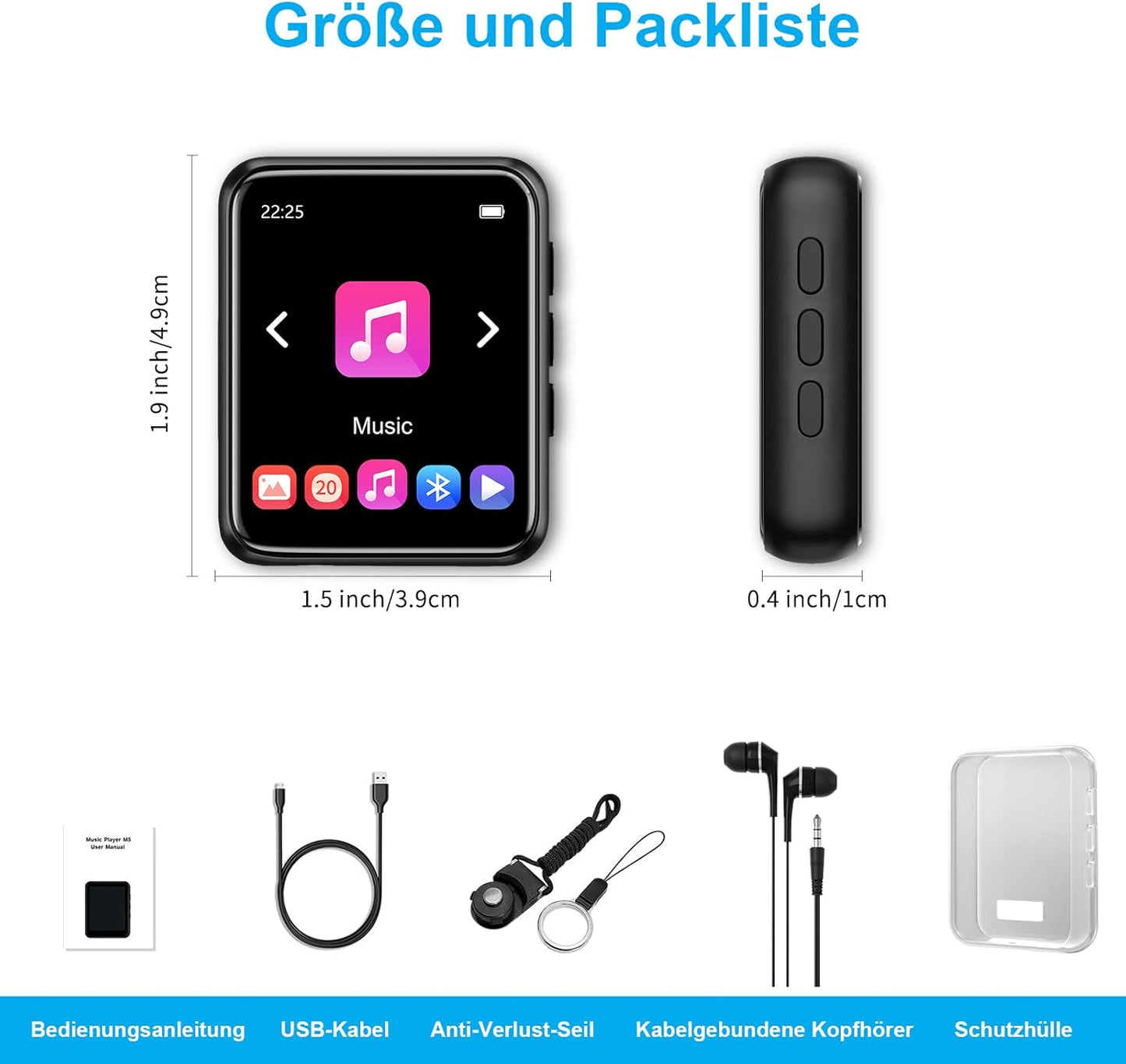 Voller Touchscreen Bluetooth 5.0 MP3, Black/64GB