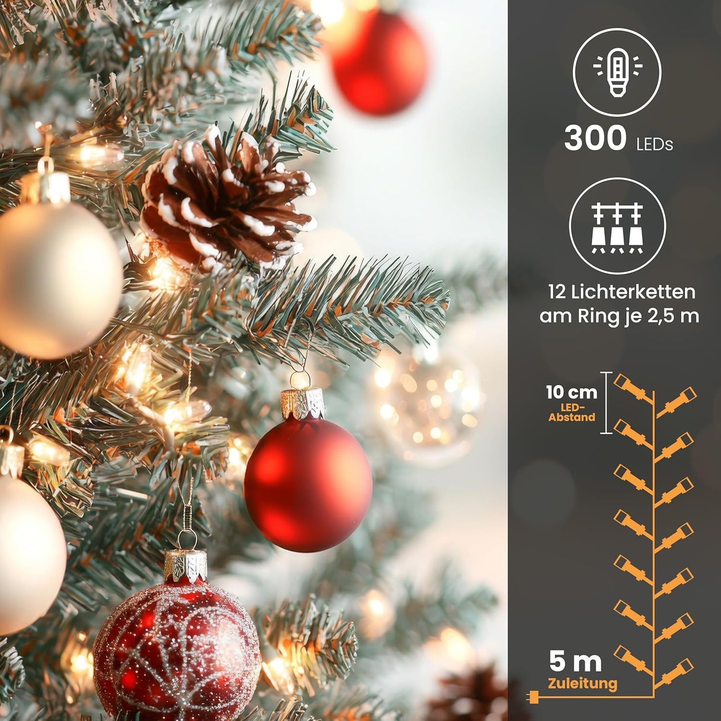 Weihnachtsbaum-Lichterkette mit Timer, für Weihnachtsbäume von 2 bis 2,2 m