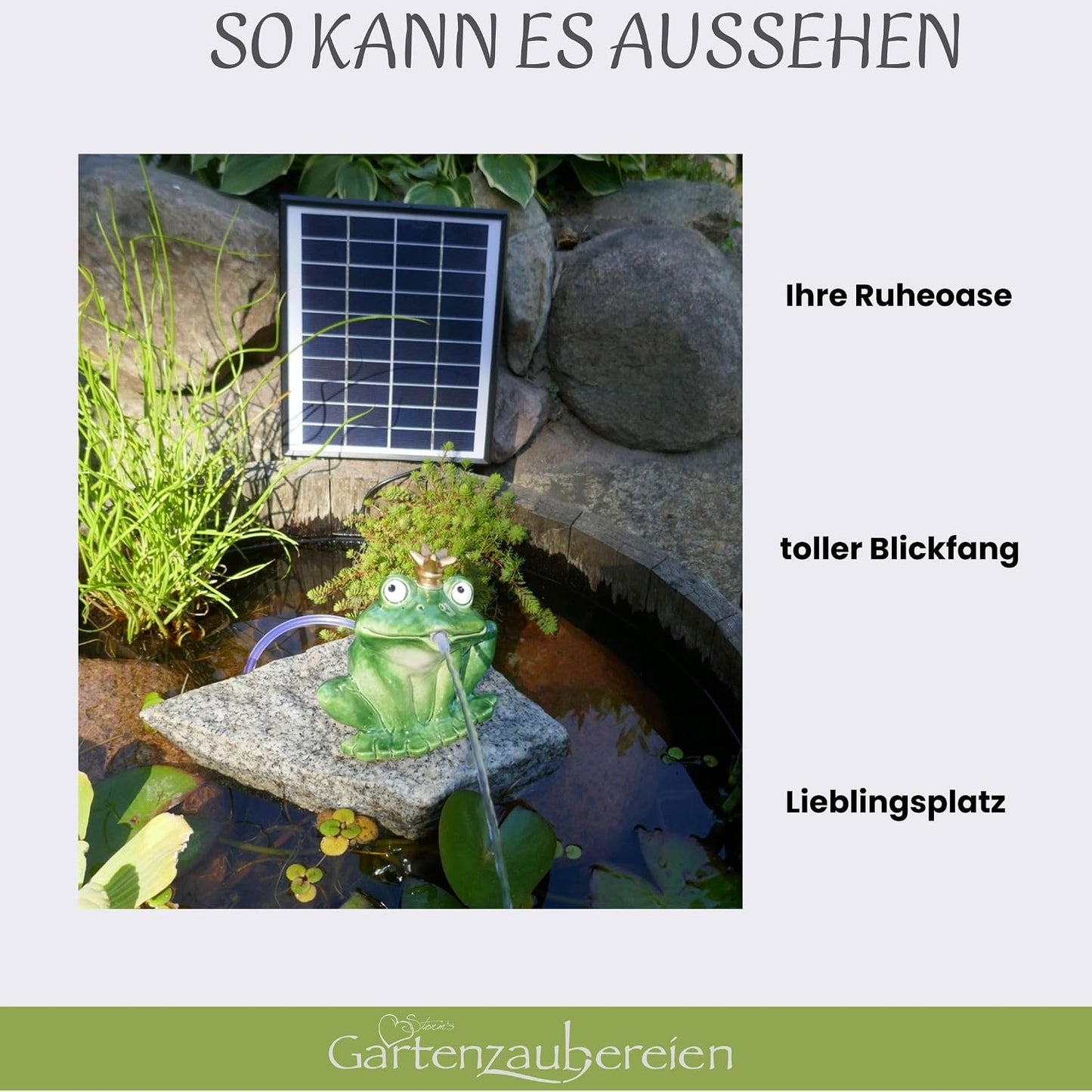 Wasserspeier Frosch mit Solarpumpe (16cm, Keramik)