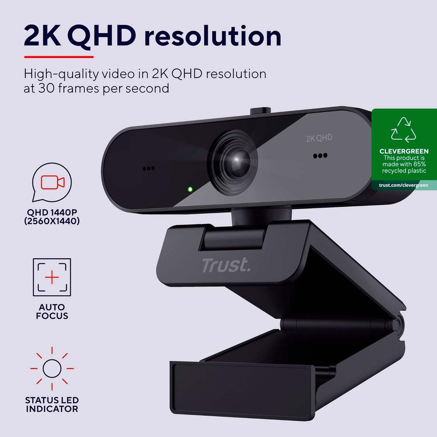 Taxon 2K QHD Webcam mit Autofokus und Weitwinkel, Taxon Eco 2K mit Autofokus Single