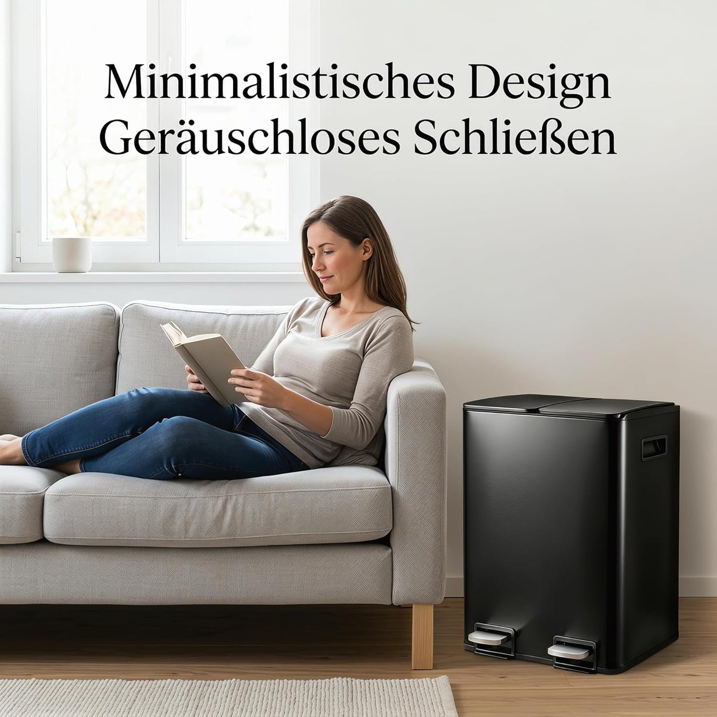 Treteimer mit Mülltrennsystem, Schwarz 38L