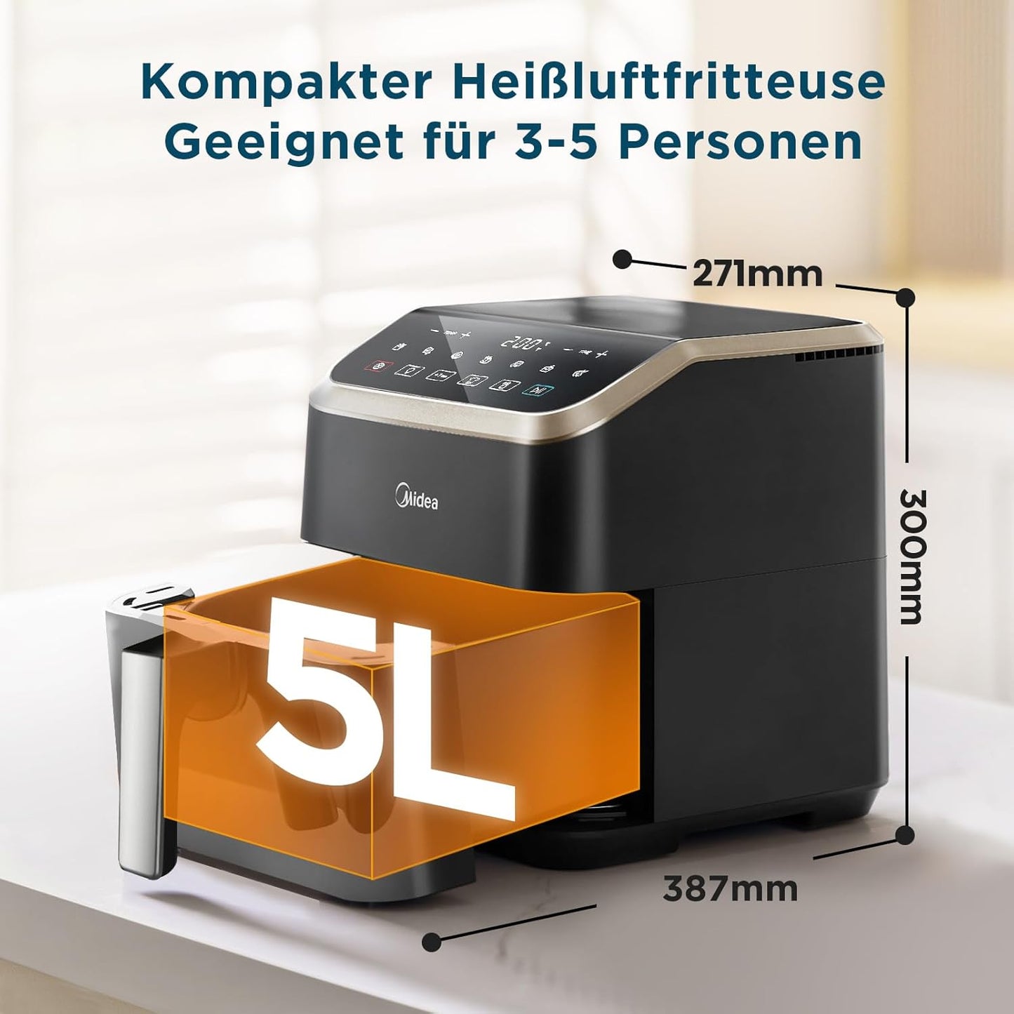 Heissluftfritteuse, 5L|Schwarz/Grau Plus