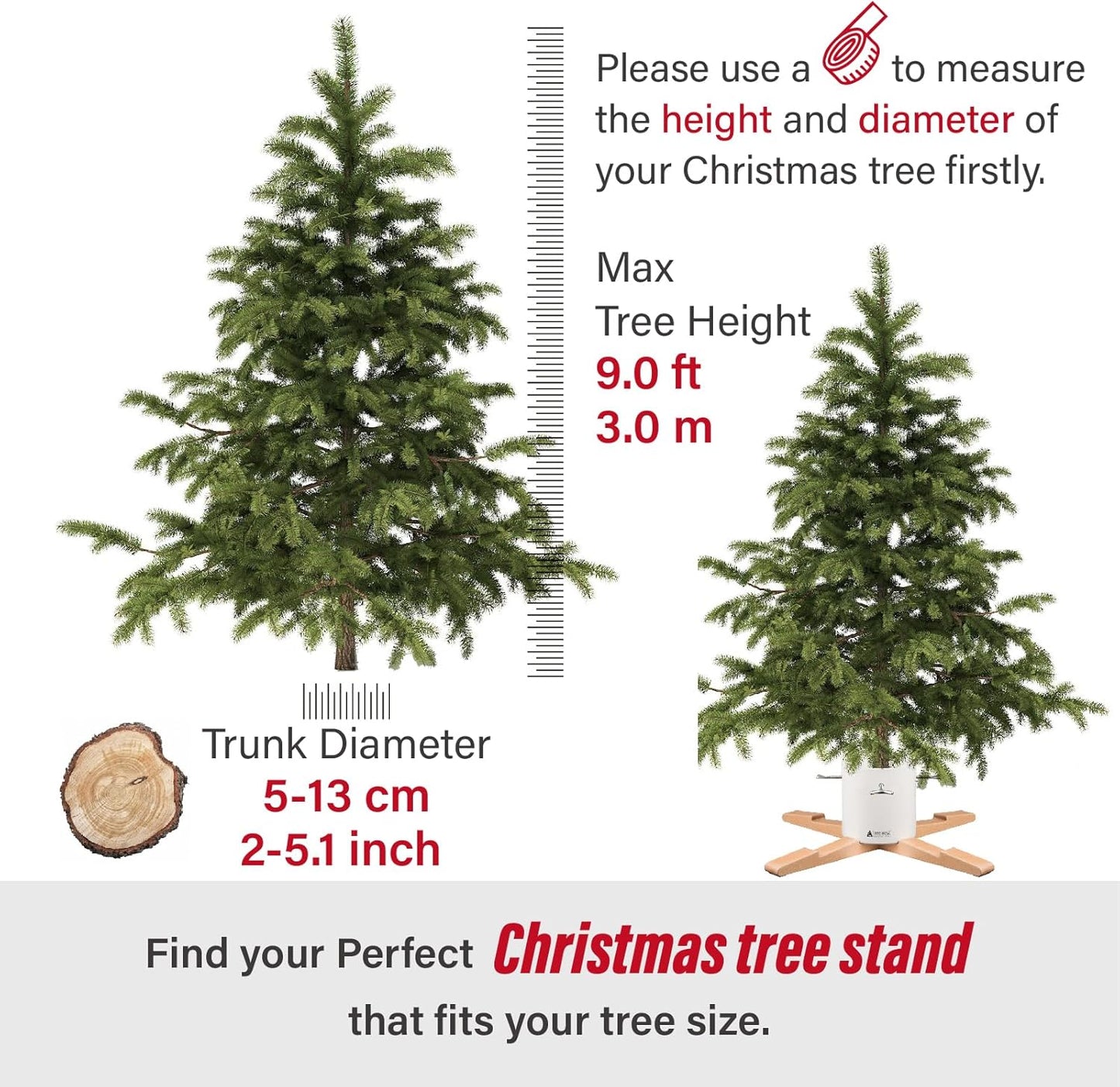 Weihnachtsbaumständer mit Wassertank, Weiss / Up to 3,0m, Ф13cm