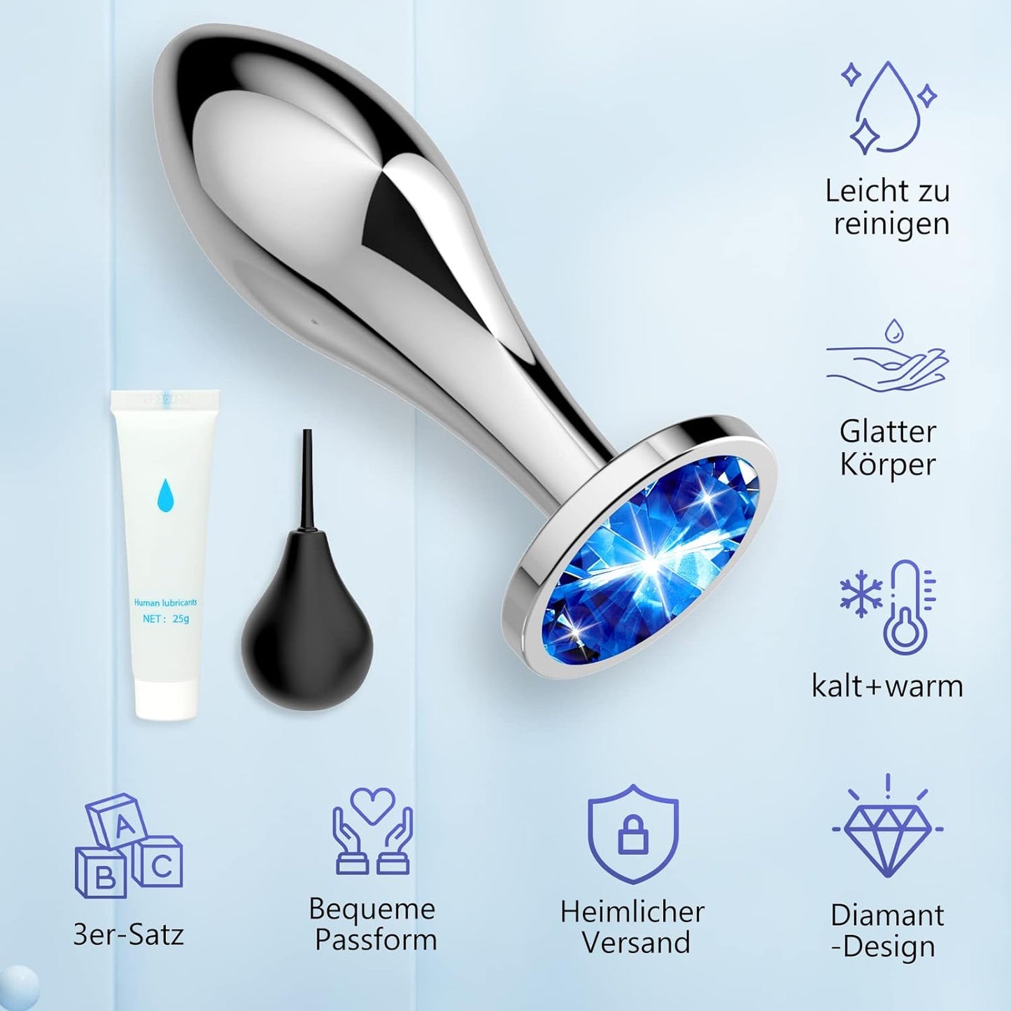 Analplug Set mit Kristall-Diamant-Spitze in 3 Grössen