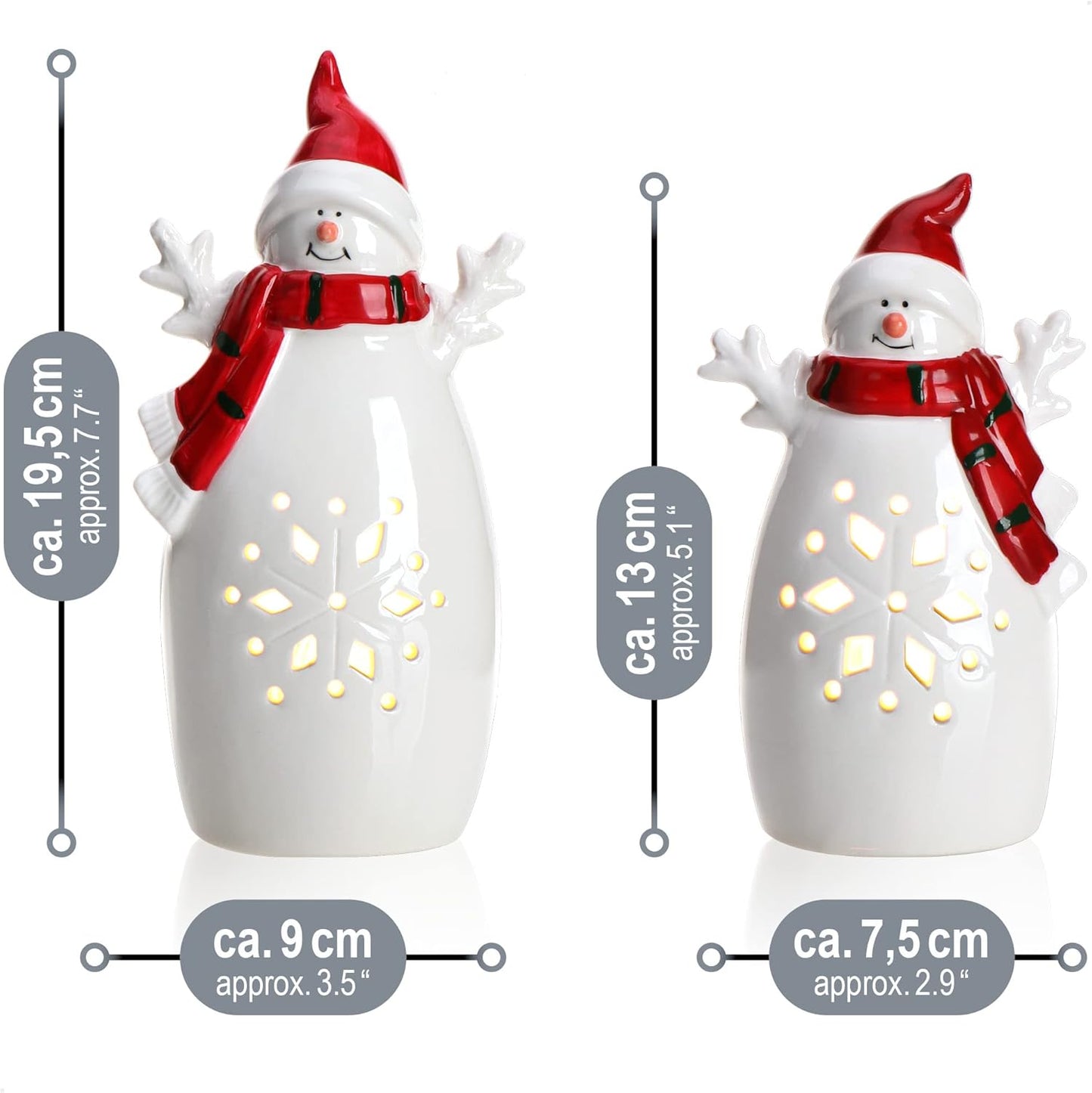 2-teiliges LED-Schneemann Weihnachtsfiguren-Set mit Timer, 02 Stück - Schneemann - Timer