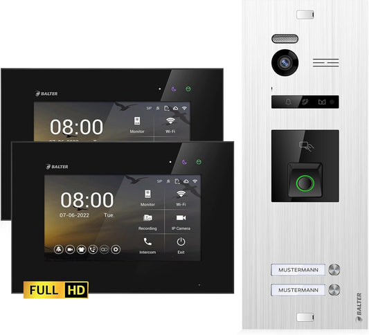 EVO-HD Video-Türsprechanlage mit Fingerprint, 2 Monitore, Ohne App D.silber/Schwarz