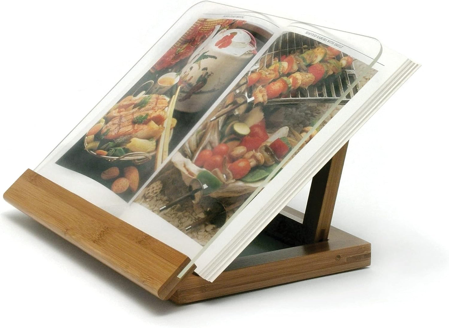 Kochbuchhalter, Kochbuchhalterung (Holz mit Pfannensieb)